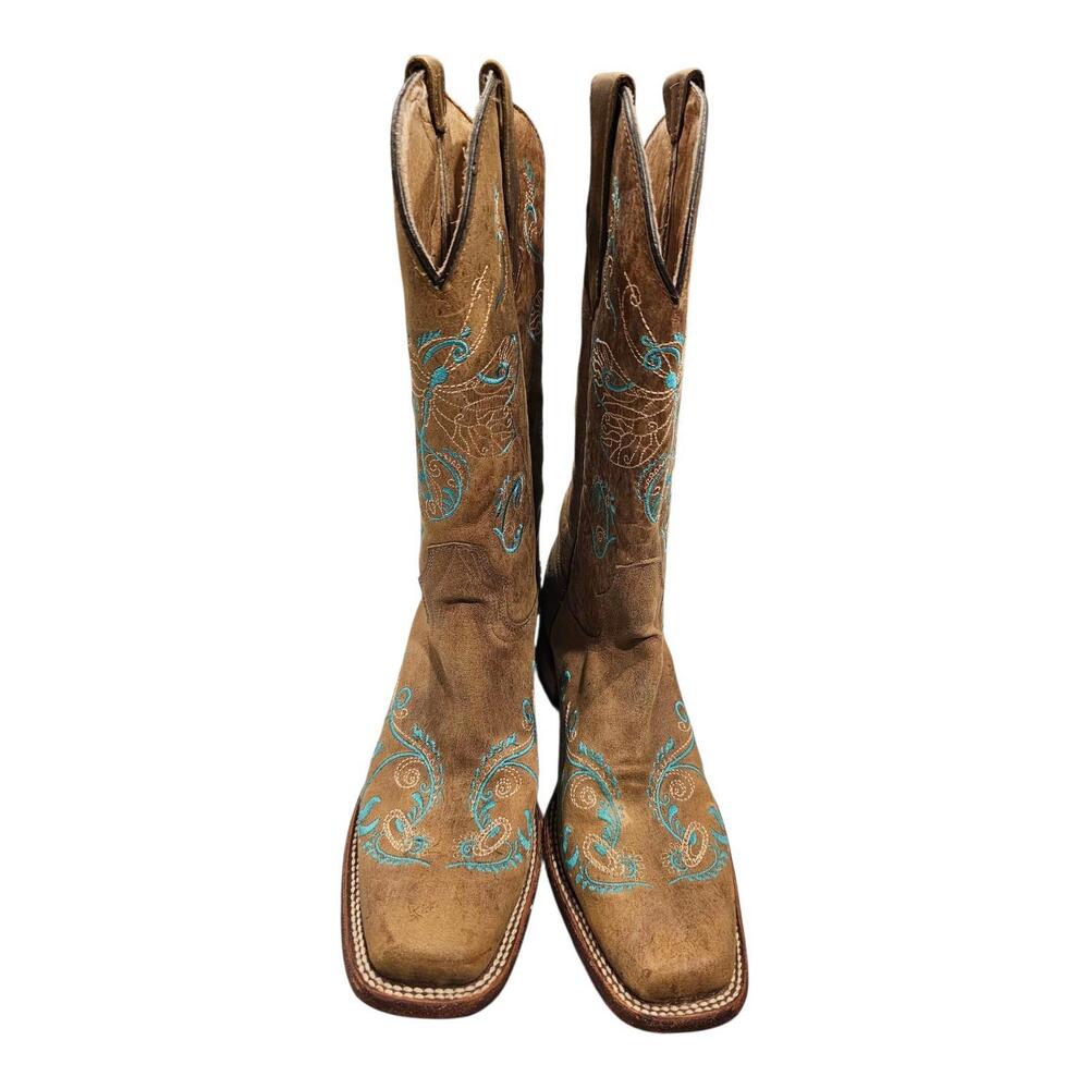 Circle G Tan and Turquoise Ankle Boots